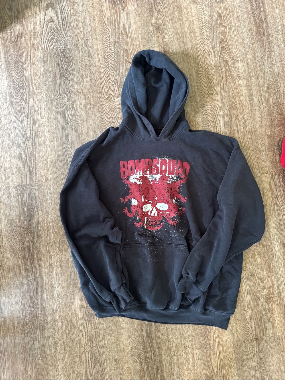 Bombsquad Graphic Black Hoodie with Red Skull Print
